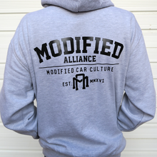 Load image into Gallery viewer, PREMIUM MODIFIED ALLIANCE HOODIE GREY FRONT/BACK BLACK DESIGN 2021
